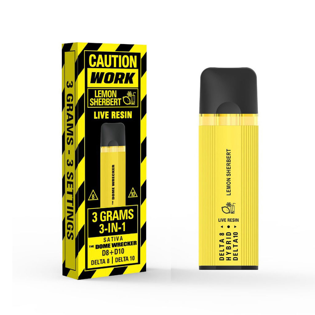 Work Delta 8 D10 Dome Wrecker Live Resin Disposable Vape Lemon