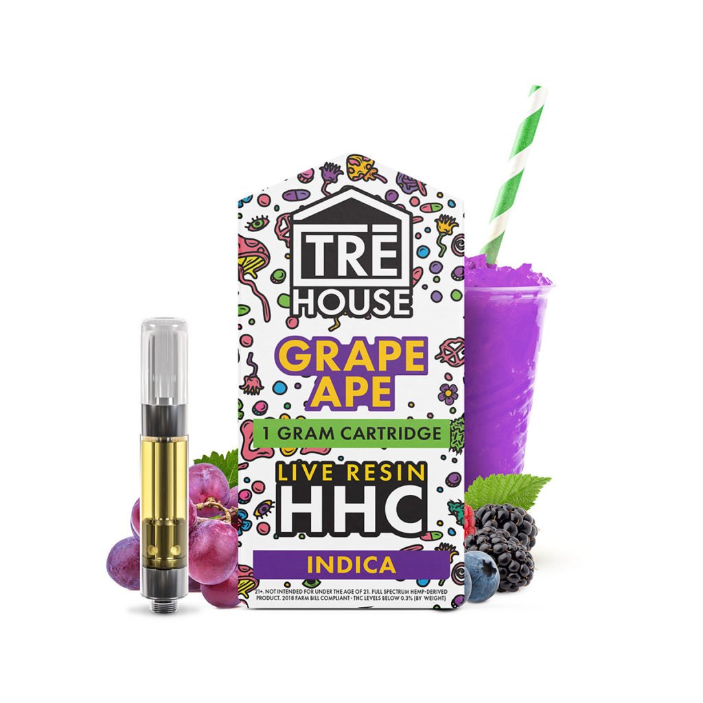 TRĒ House Live Resin HHC Vape Cartridge Grape Ape 1G Direct Delta 8